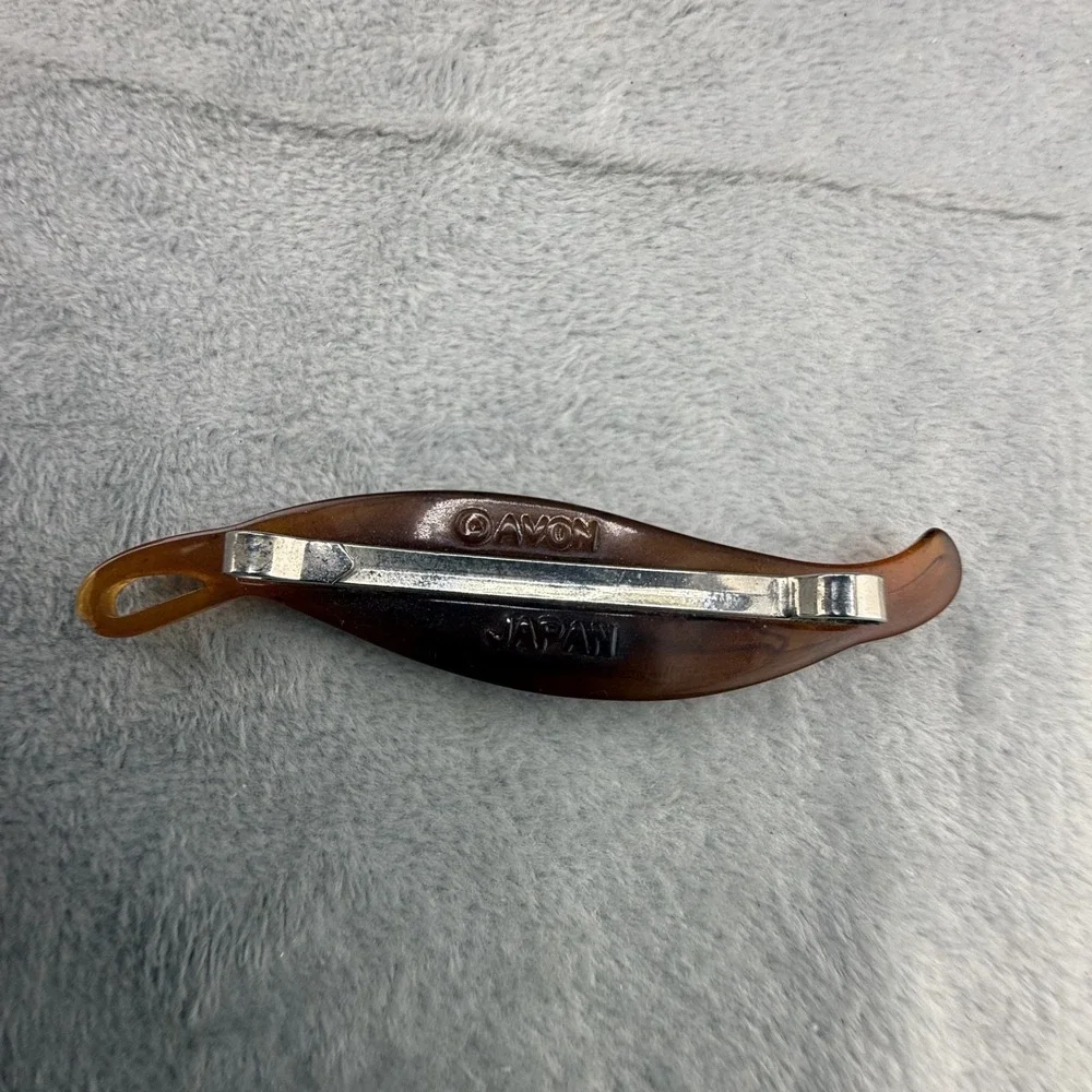 Vintage Avon Hair Clip Brown Amber Acrylic Faux Tortoise Leaf Barrette